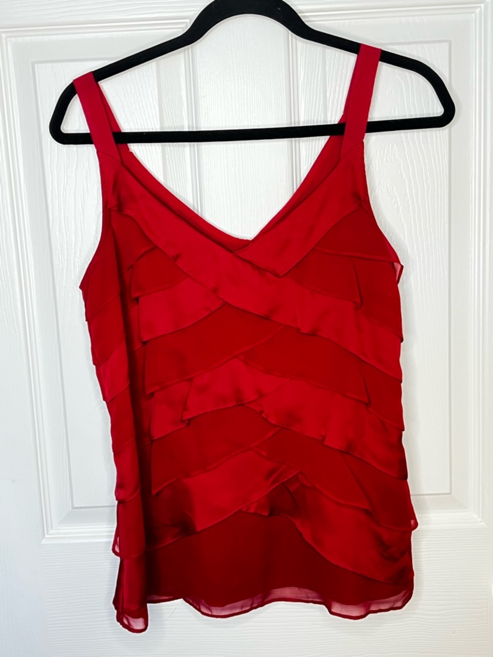 White House Black Market Red Layered Ruffle Tank Blouse